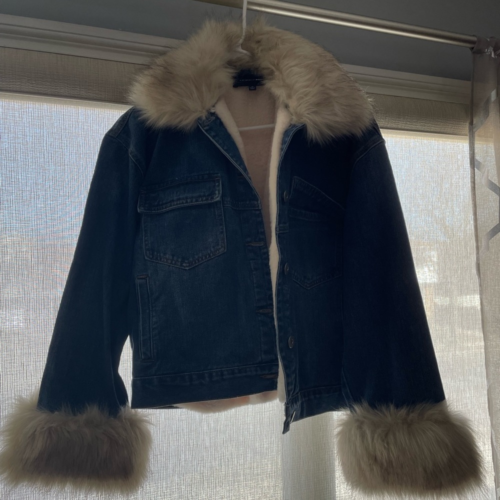 Faux fur jean jacket size medium